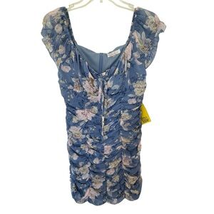 Blush Blue Floral Mini Ruffle Dress Size M NWT
